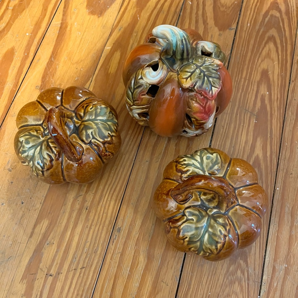 Glazed Ceramic Pumpkin Trio - Autumn Decor